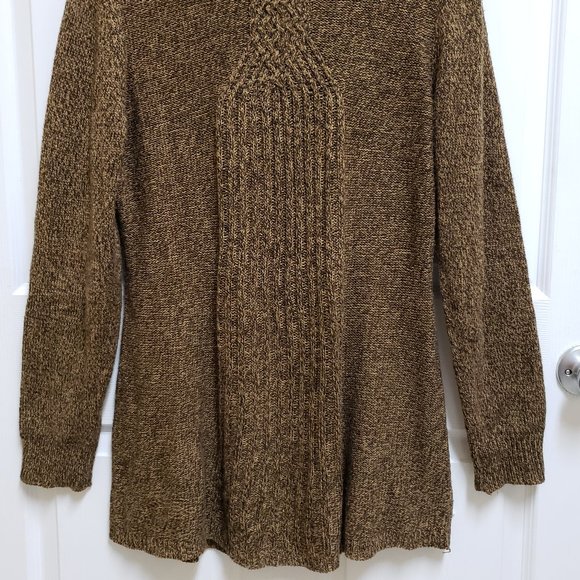Carolyn Taylor Sweater Womens XL Acrylic Brown Cowl Neck Cable Knit Flare Hem - Picture 5 of 7